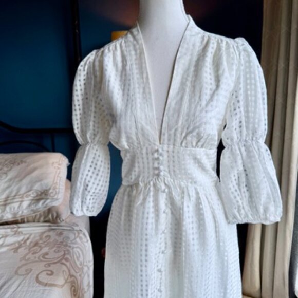 White 3/4 Puff Sleeve Maxi Dress - Picture 4 of 15